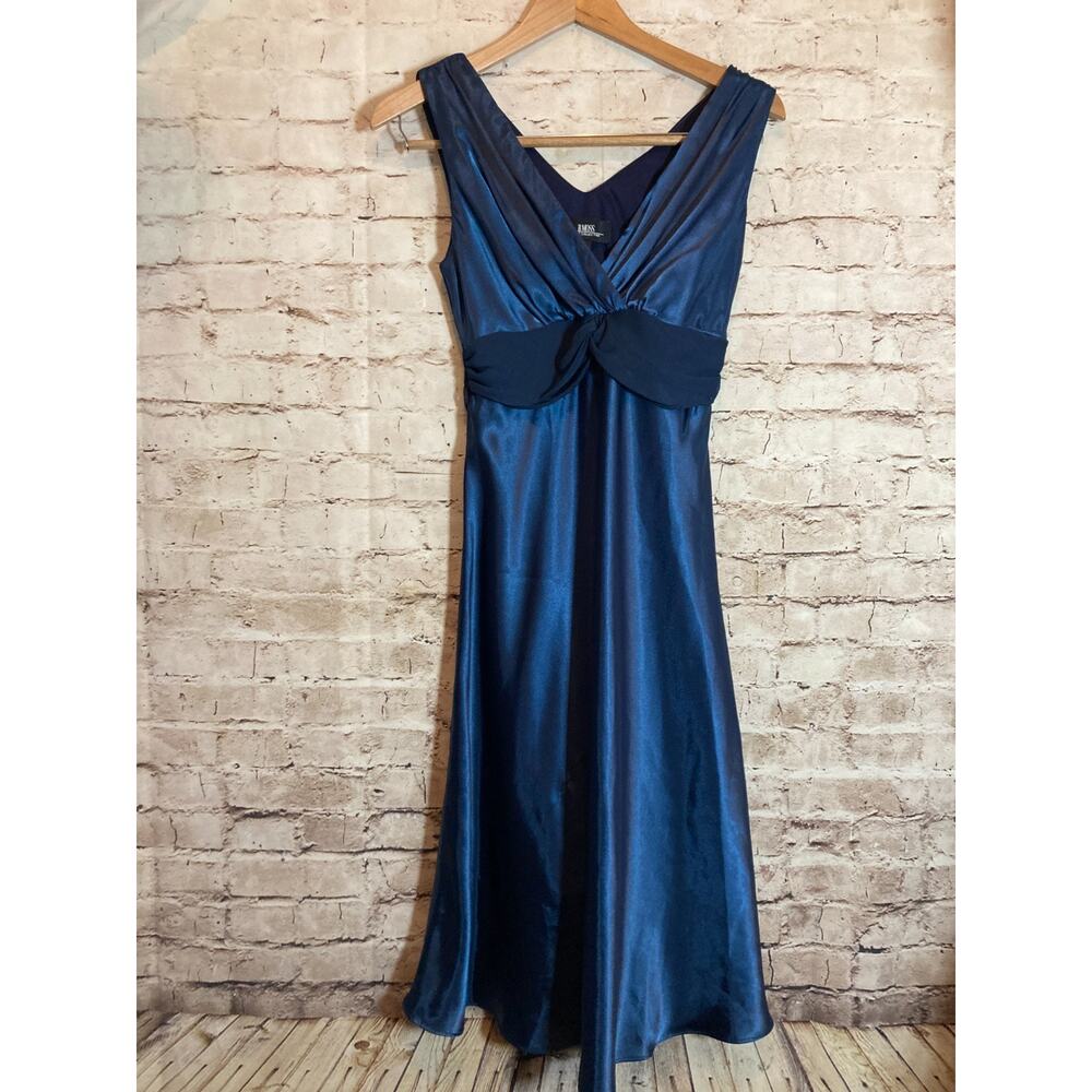 Vintage Y2K Babydoll Dress B Moss Women 4 Midnight Blue Satin Midi Dark Romantic